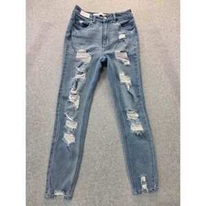 Tinseltown Womens Distressed Skinny Jeans Light Wash High Rise Ripped Size 7